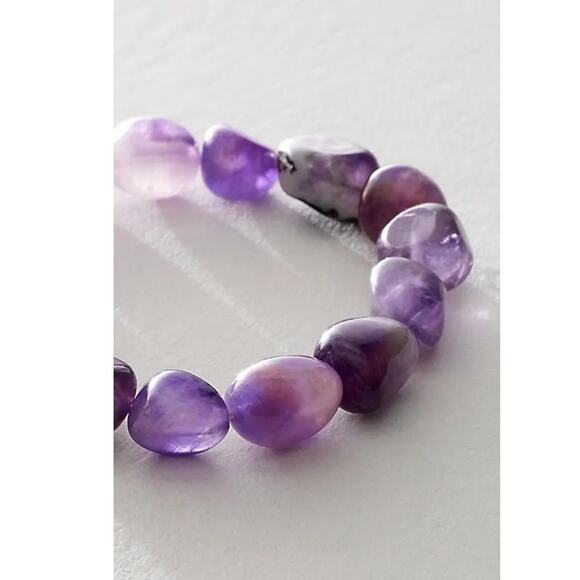 Free People Ariana Ost Crystal Stone Chunky Bracelet Amethyst Purple Bohemian - Picture 3 of 11